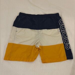 Vintage Adidas Swim Shorts Medium Y2K Spell Out 3 Stripe